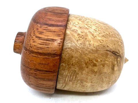 LV-5586 Asian Satinwood Burl & Red Zebrawood  Acorn Jewelry, Ring Box, Pill Box-SCREW CAP