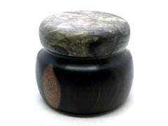 LV-5596  Buckeye Burl & Mun Ebony Threaded Container, Jewelry Box, Lidded Jar
