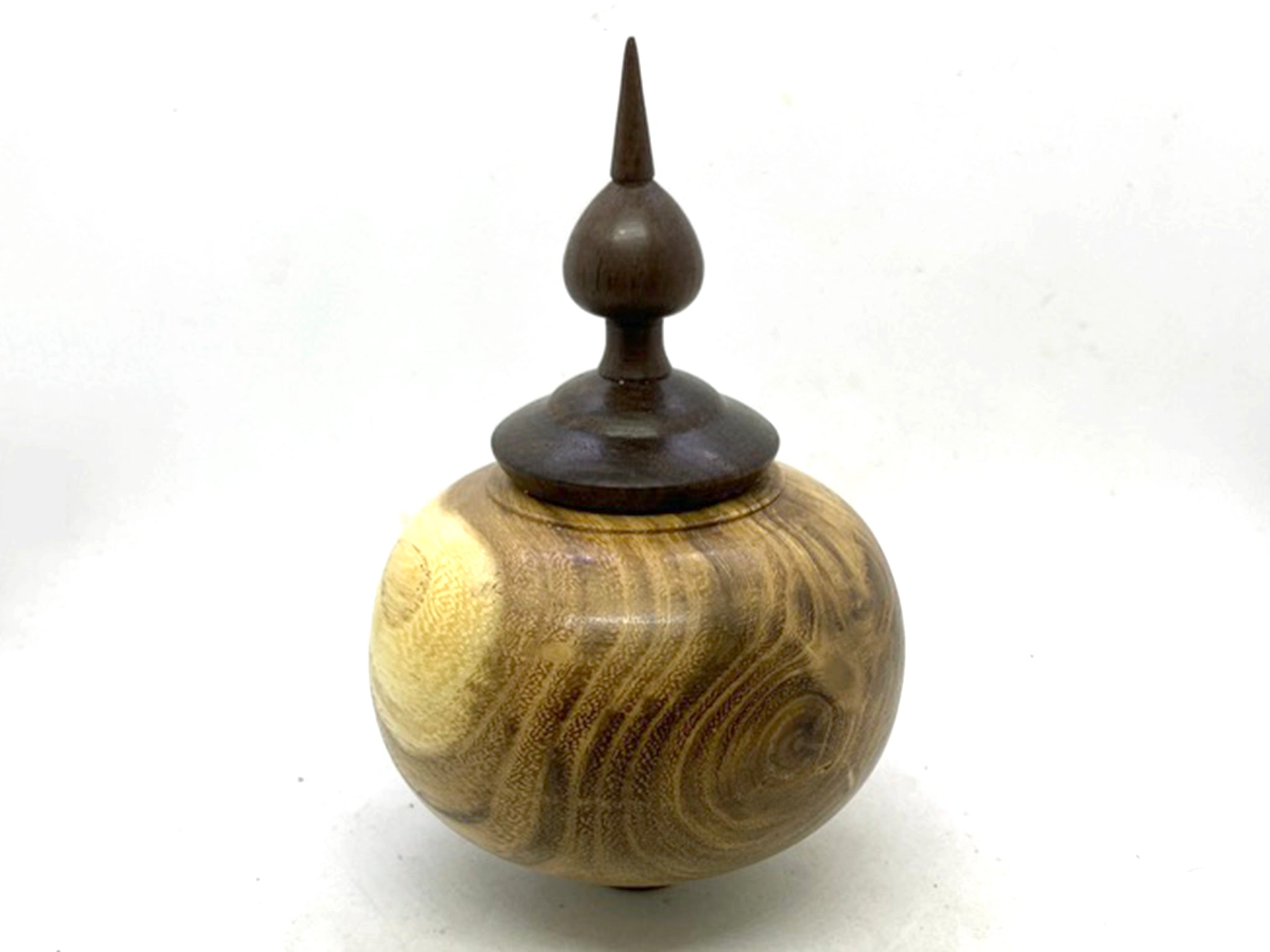 LV-5614 Black Locust with Leadwood Hand Turned Vessel, Hollow Form, Threaded Cap