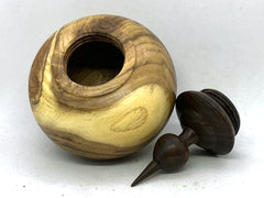 LV-5614 Black Locust with Leadwood Hand Turned Vessel, Hollow Form, Threaded Cap