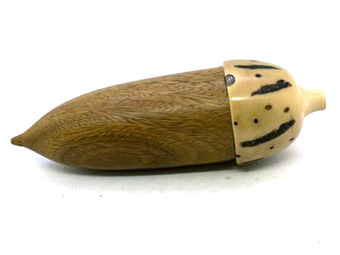 LV-5646 Verawood & Raphia Nut Acorn Threaded Box, Pill Holder, Needle Case-SCREW CAP