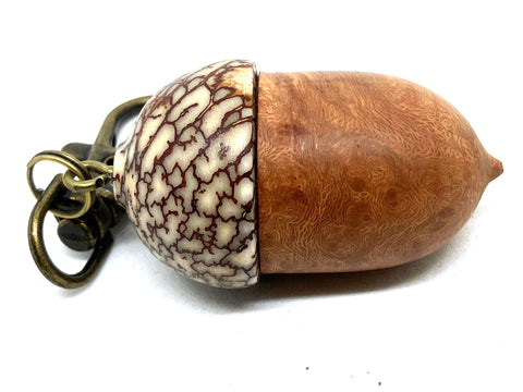 LV-5655  Turkish Briar Burl & Betelnut  Acorn Box, Pill Holder, Compartment Pendant-SCREW CAP