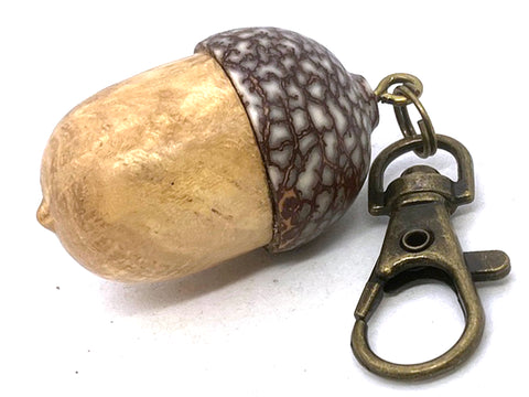 LV-5667 Osage Orange Burl & Betel Nut Acorn Pendant Box, Keychain, Pill Fob-SCREW CAP