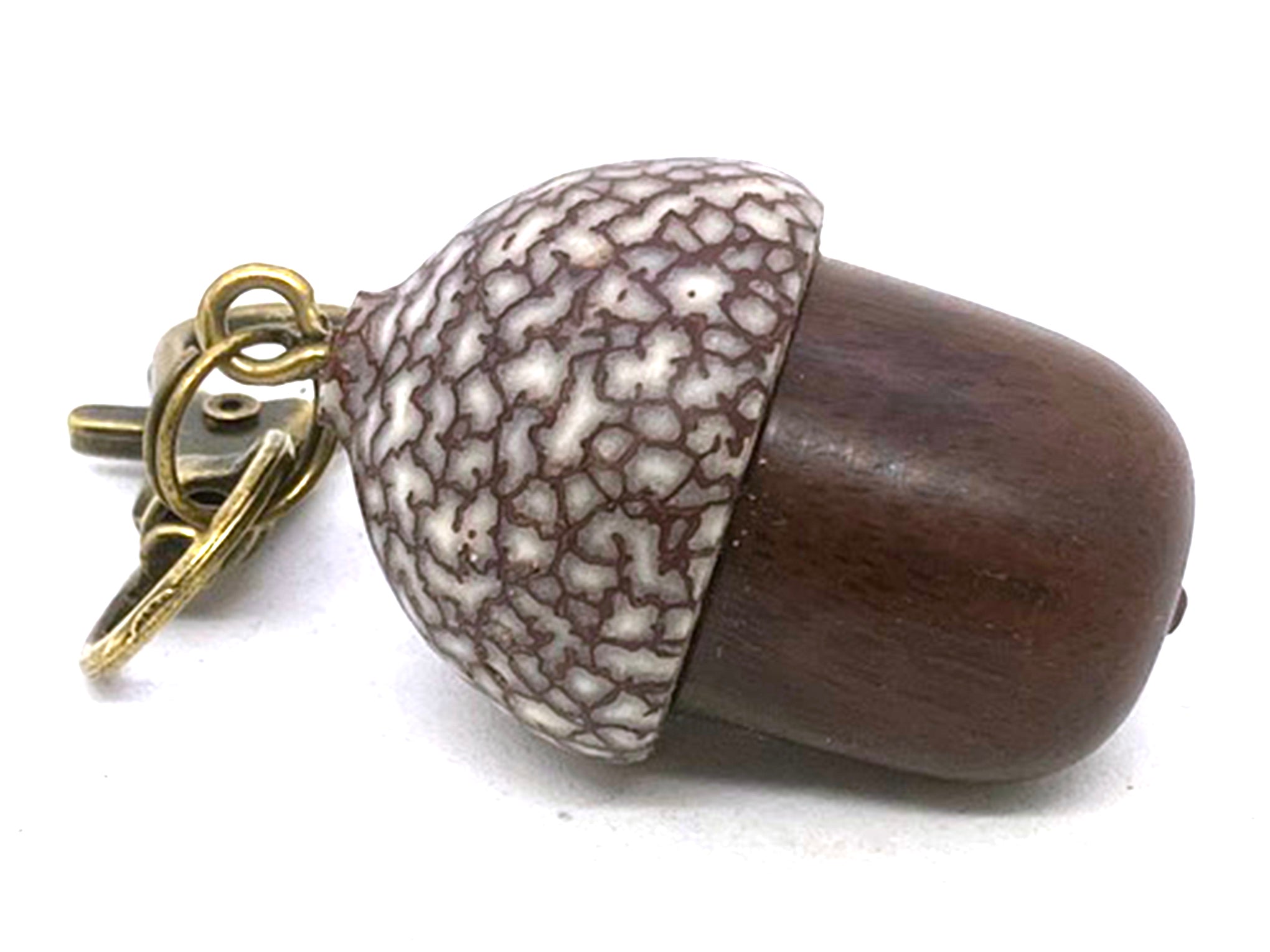 LV-5675 Leadwood & Betelnut Acorn Pendant Box, Pill Fob, Secret Compartment-SCREW CAP