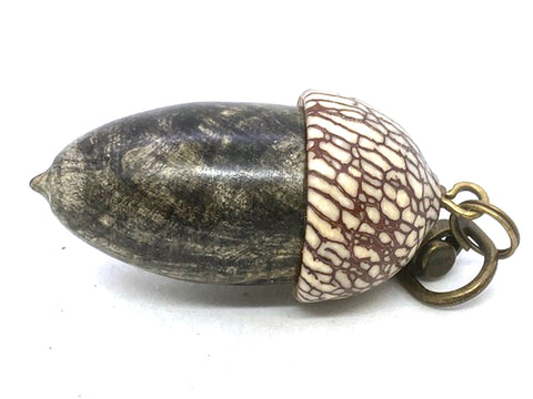 LV-5687  Buckeye Burl & Betelnut Acorn Pill Box, Pendant Box-SCREW CAP