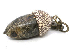 LV-5687  Buckeye Burl & Betelnut Acorn Pill Box, Pendant Box-SCREW CAP