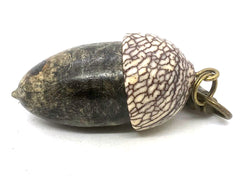 LV-5687  Buckeye Burl & Betelnut Acorn Pill Box, Pendant Box-SCREW CAP