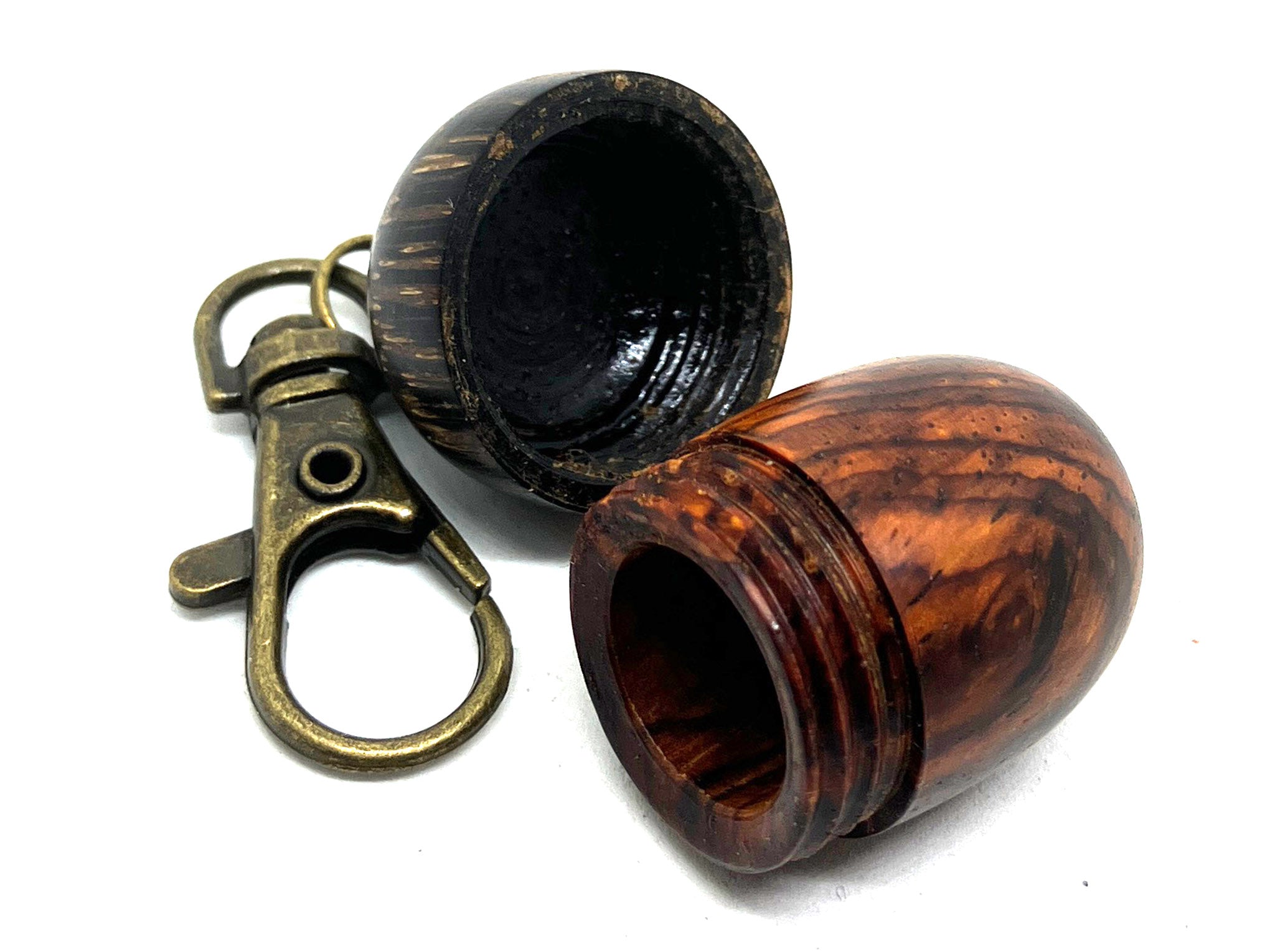 LV-5697 Cocobolo Rosewood & Black Palm Acorn Pendant Box, Pill Fob, Secret Compartment-SCREW CAP