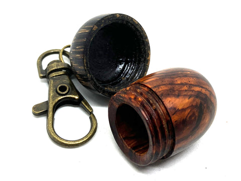 LV-5697 Cocobolo Rosewood & Black Palm Acorn Pendant Box, Pill Fob, Secret Compartment-SCREW CAP
