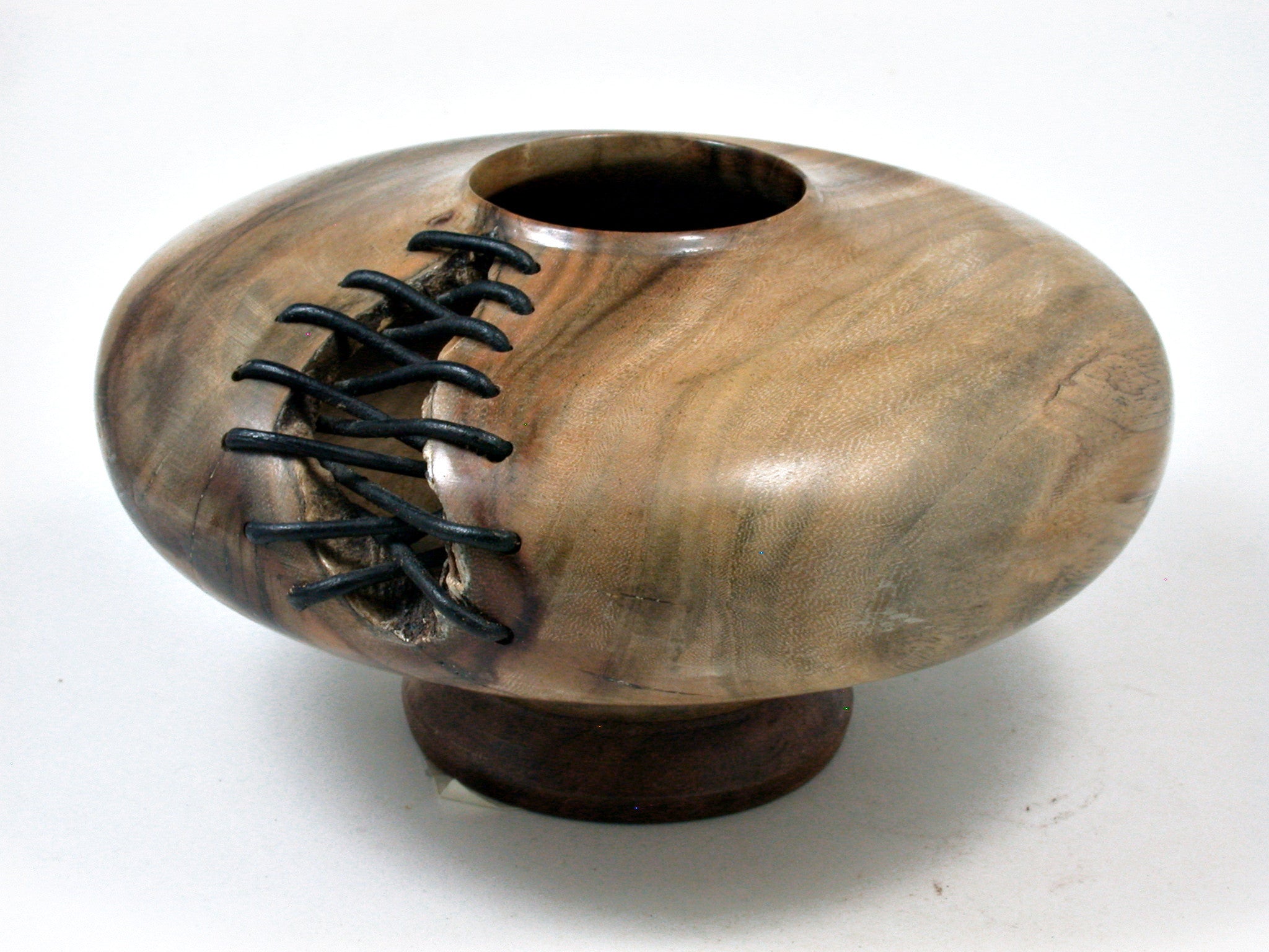 LV-356 Hand Turned Pitaschio & Walnut Pebble Shaped Vase, Pedestal Vase, Hollow Form-NICE