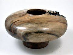 LV-356 Hand Turned Pitaschio & Walnut Pebble Shaped Vase, Pedestal Vase, Hollow Form-NICE