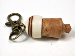 LV-2704  Spruce Burl & Mauriti Nut Pill Fob, Pendant, Bag Charm, Compartment Jewelry-SCREW CAP