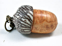 LV-3506 Box Elder Burl & Betel Nut Wooden Acorn Pendant, Charm, Pill Holder-SCREW CAP