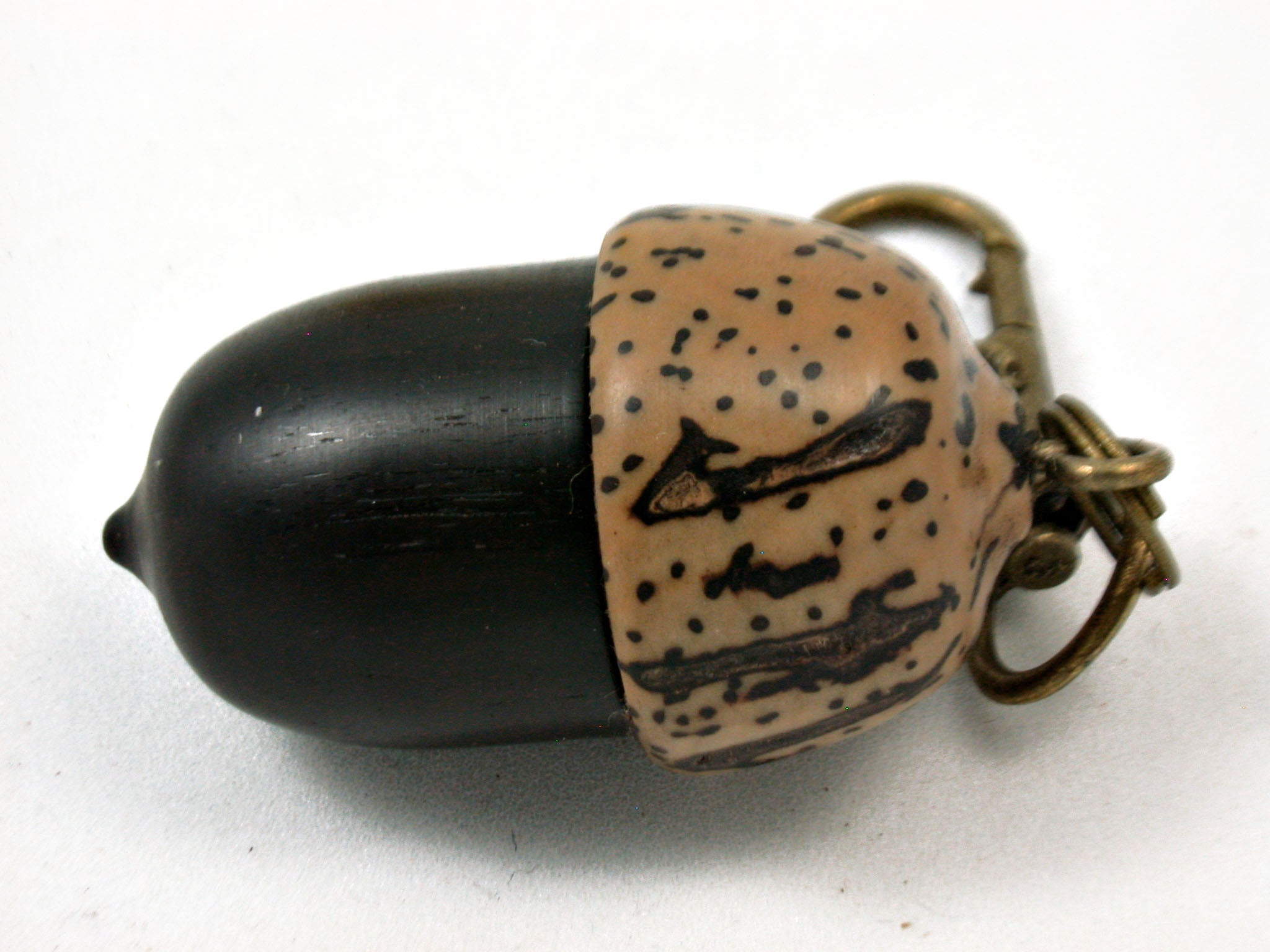 Lv-3534  African Blackwood & Palm Nut Acorn Pendant Box, Charm, Pill Holder-SCREW CAP