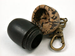 Lv-3534  African Blackwood & Palm Nut Acorn Pendant Box, Charm, Pill Holder-SCREW CAP