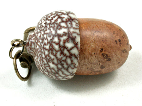 LV-3547  Cherry Burl & Betelnut Acorn Box, Pill Holder, Compartment Pendant-SCREW CAP