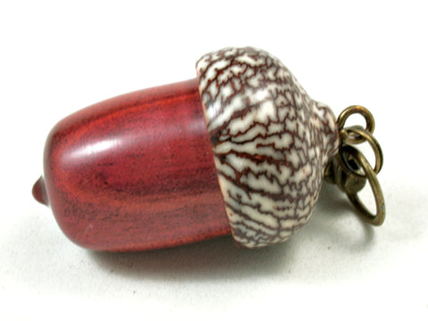 LV-3562  Redheart & Betelnut Hand Turned Acorn Pendant Box, Pill Fob, -SCREW CAP