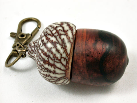 LV-3568   Cocobolo & Betelnut Acorn Key Fob, Pill Holder, Secret Compartment-SCREW CAP