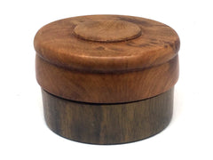 LV-3587  Thuya Burl & Greenheart Flat Pill Box, Ring Holder, Jewelry Box-SCREW CAP