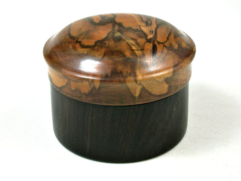 LV-3591  Figured Lignum Vitae & African Blackwood Flat Pill Box, Ring Holder, Jewelry Box-SCREW CAP