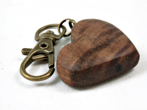 LV-3685  Curly Hawaiian Koa Wooden Heart Shaped Charm, Keychain, Unique Hand Made