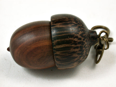 LV-3722  Lignum Vitae & Black Palm Acorn Pendant Box, Needle case, Pill  Fob-SCREW CAP