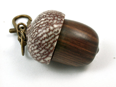 LV-3723  True Lignum Vitae & Betelnut Acorn Box, Pill Holder, Compartment Pendant-SCREW CAP