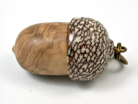 LV-3726  Olive Burl & Betelnut Acorn Pendant Box, Charm, Pill Holder-SCREW CAP