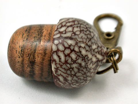 LV-3730   Bocote & Betelnut Acorn Pendant Box, Charm, Pill Holder-SCREW CAP