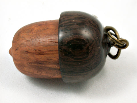 LV-3736  Amboyna Burl &  Burmese Blackwood Acorn Pendant Box, Bag Charm, Pill Holder-SCREW CAP