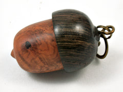 LV-3736  Amboyna Burl &  Burmese Blackwood Acorn Pendant Box, Bag Charm, Pill Holder-SCREW CAP