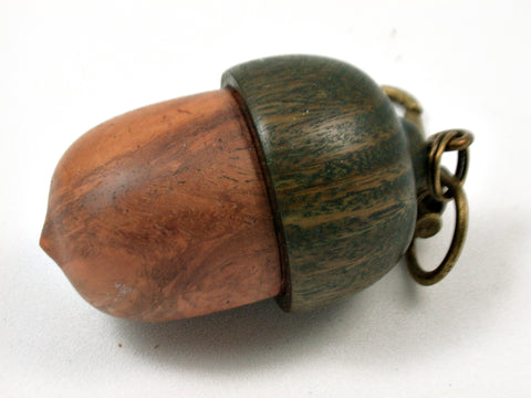 LV-3741 Amboyna Burl & Verawood Acorn Pendant Box, Bag Charm, Pill Holder-SCREW CAP