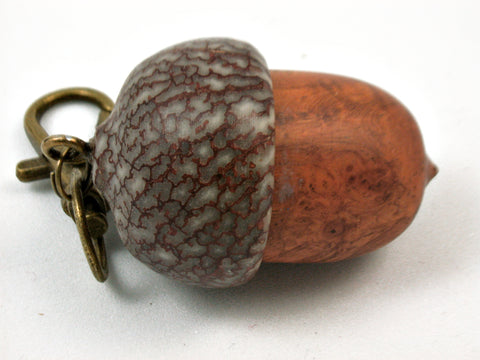 LV-3753 Amboyna Burl & Betel Nut Acorn Pendant Box, Bag Charm, Pill Holder-SCREW CAP