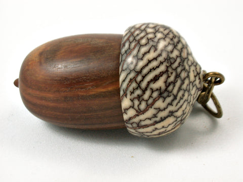 LV-3785  True Lignum Vitae & Betelnut Acorn Box, Pill Holder, Compartment Pendant-SCREW CAP