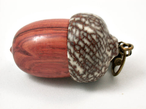 LV-3786 Tulipwood & Betelnut Acorn Pendant Box, Charm, Pill Holder-SCREW CAP