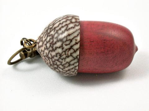 LV-3790  Redheart & Betelnut Wooden Acorn Pendant Box, Pill Fob, -SCREW CAP