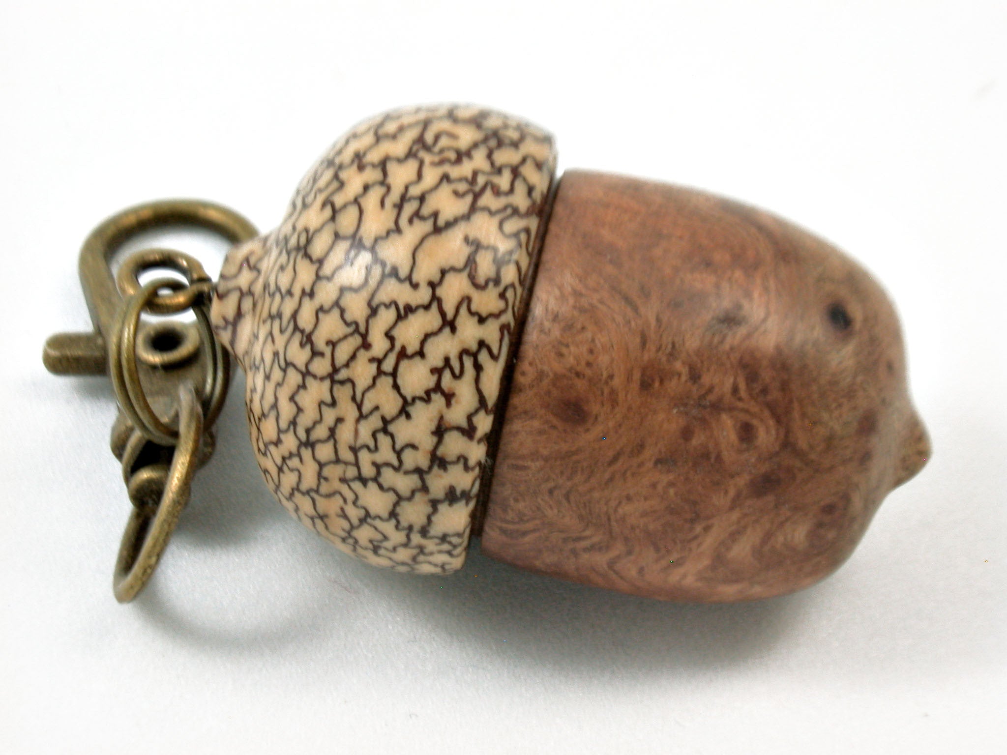 LV-3799  River Sheoak Burl & Betelnut Acorn Pendant Box, Charm, Pill Holder-SCREW CAP