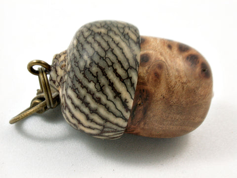 LV-3824  Black Ash Burl  & Betelnut Acorn Pendant Box, Pill Fob-SCREW CAP