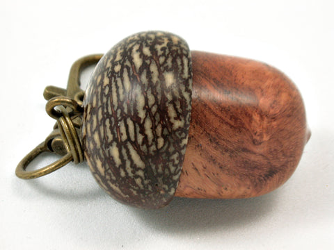 LV-3875 Afzelia Burl & Betelnut Hand Turned Wooden Acorn Pill Box, Keepsake-SCREW CAP