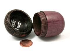 LV-3905 Purpleheart & Black Palm Acorn Trinket Box, Keepsake, Jewelry Box-SCREW CAP