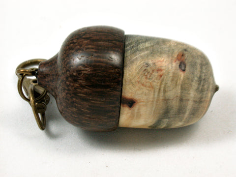 LV-3909  Buckeye Burl & Black Palm  Acorn Box, Pill Holder, Compartment Pendant-SCREW CAP