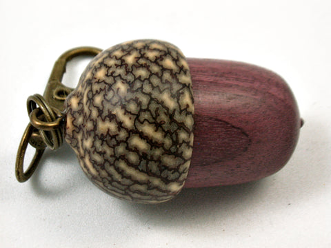 LV-3923  Purpleheart & Betelnut  Acorn Box, Pill Holder, Compartment Pendant-SCREW CAP