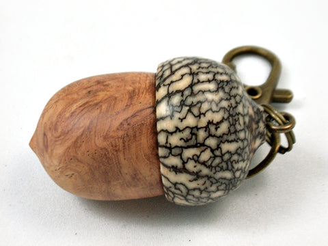 LV-3935 Afzelia Burl & Betelnut Hand Turned Wooden Acorn Pill Box, Keepsake-SCREW CAP