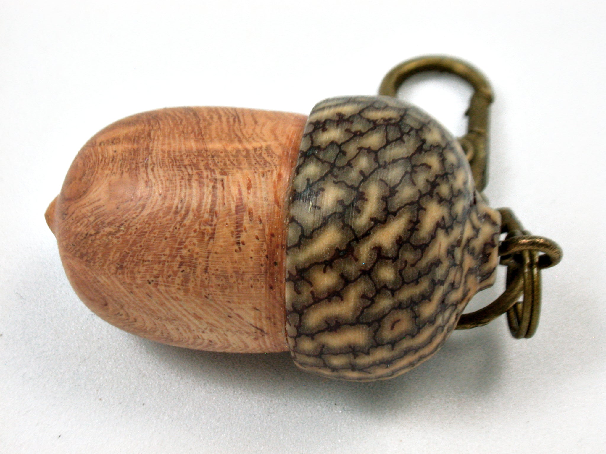 LV-3936 Afzelia Burl & Betelnut Hand Turned Wooden Acorn Pill Box, Keepsake-SCREW CAP