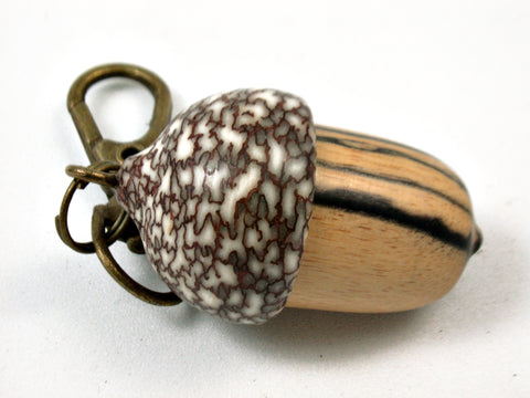 LV-3945 Black & White Ebony & Betelnut Acorn Pendant, Bag Charm, Secret Compartment-SCREW CAP