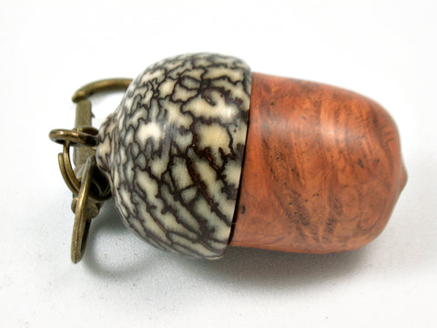 LV-3952 Amboyna Burl  & Betelnut Acorn Pendant Box, Charm, Pill Holder-SCREW CAP