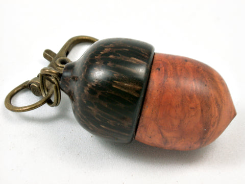 LV-3953 Amboyna Burl & Black Palm Acorn Pendant Box, Charm, Pill Holder-SCREW CAP