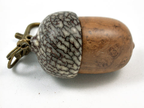 LV-3954 Teak Burl & Betelnut Wooden Acorn Key Fob, Pill Holder, Secret Compartment-SCREW CAP