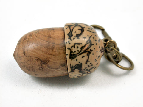 LV-3955 Teak Burl & Yollilo Palm Nut Acorn Key Fob, Pill Holder, Secret Compartment-SCREW CAP