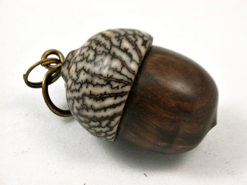 LV-3956  True Lignum Vitae & Betelnut Acorn Box, Pill Holder, Compartment Pendant-SCREW CAP